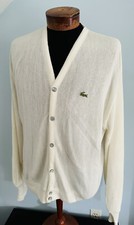 MINT Vintage Lacoste Orlon Acrylic Cardigan Sweater IVORY made in USA Men's XL