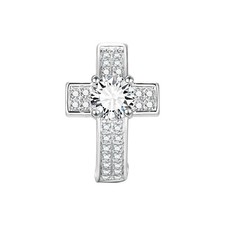 Men Silver Cross Hoop Earrings Faith Huggie Bling AAA CZ Stone Centered