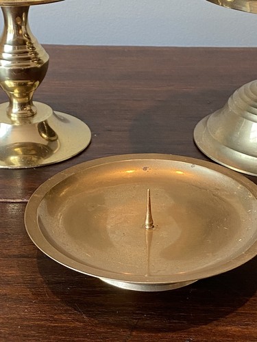 Vtg Large Brass Pillar Candle Holders Sadek India Pedestal Set of 3 Graduated - Picture 8 of 12