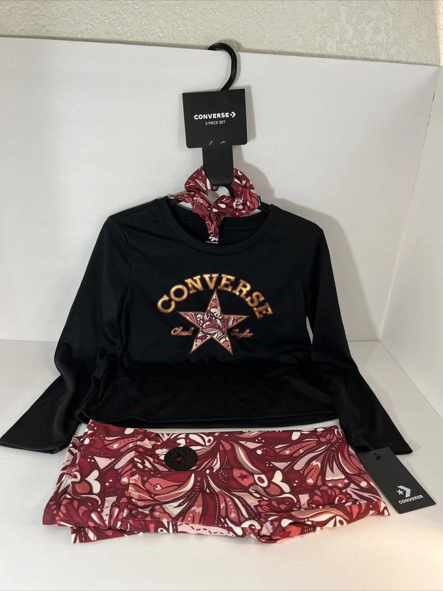 Converse Outfit Star Logo Boxy Graphic T-Shirt Black Pattern Leggings Sz M