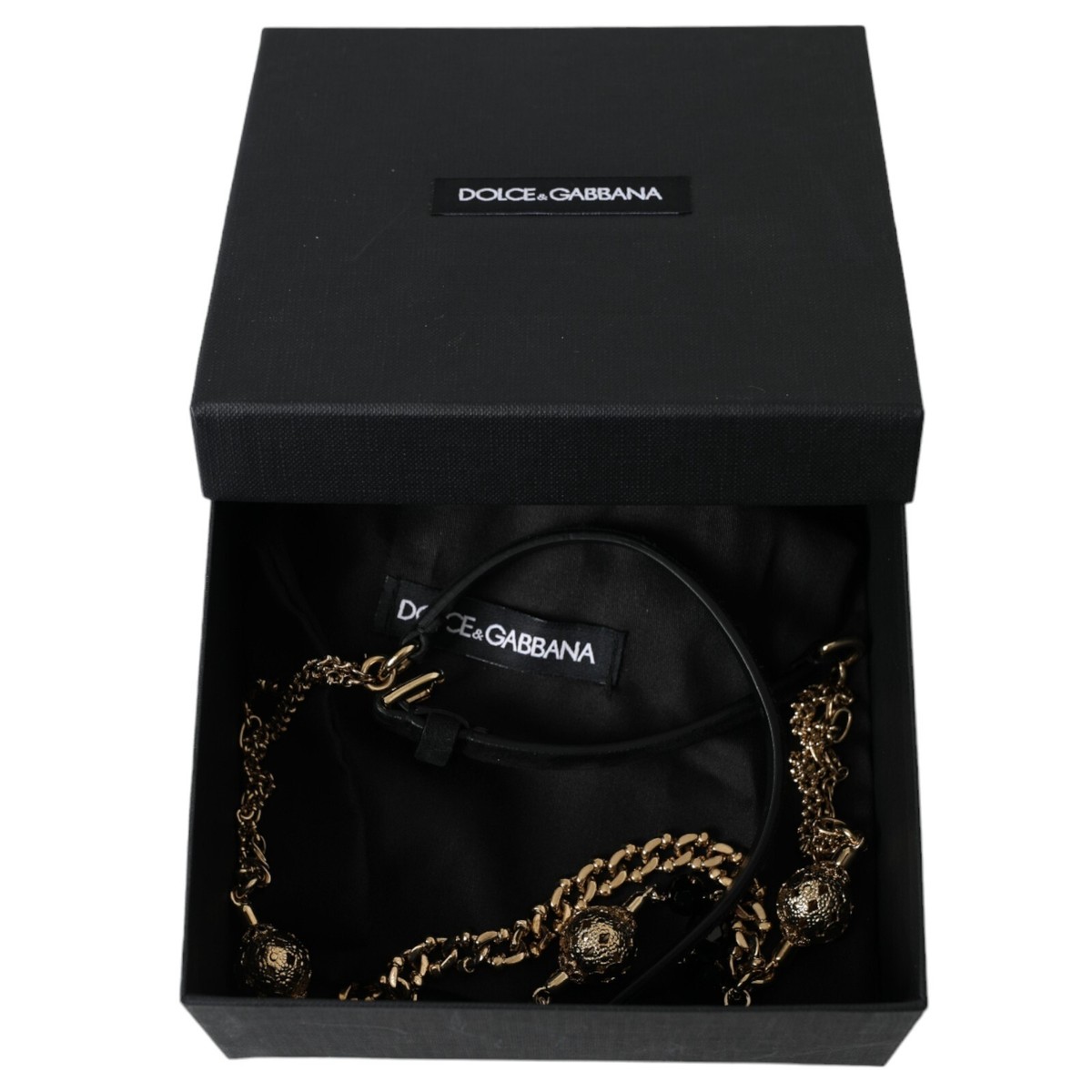 DOLCE & GABBANA Belt Black Suede Gold Chain Crystal Waist s