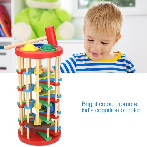 Pound And Roll Wooden Tower With Hammer Knock The Roll Off Ladder Kid Toy