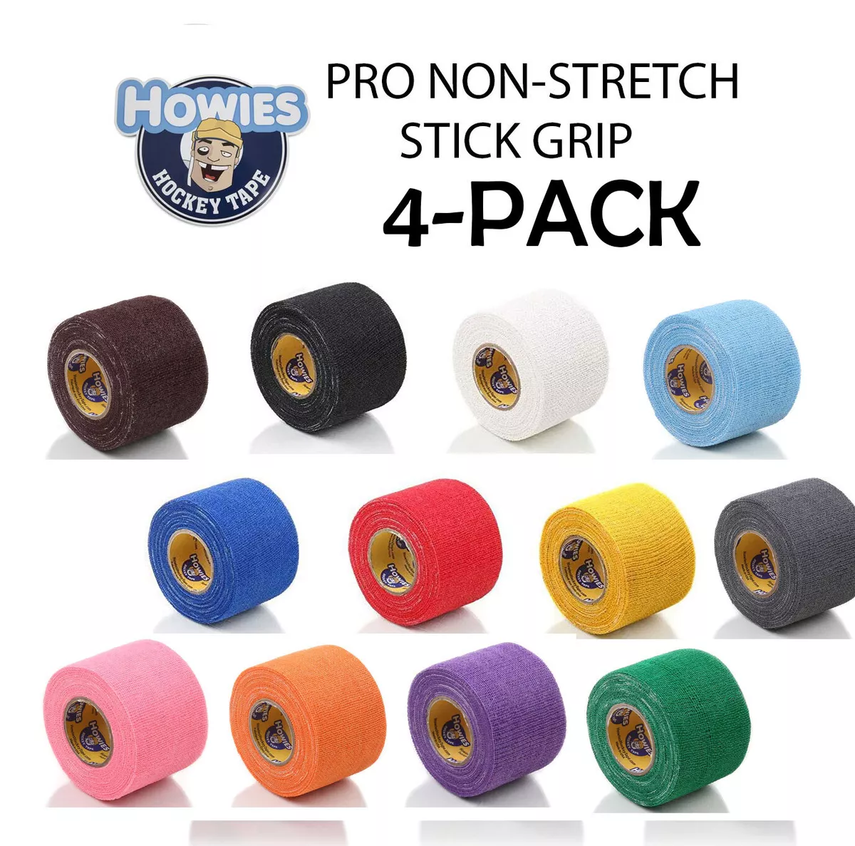 Howies Hockey Tape Pro Non-Stretch Stick Grip for Maximum Tack 4-Pack