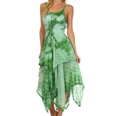 Corset Dress Green Dye Maxi  Summer Tie the Pixie Hem of the Black pink