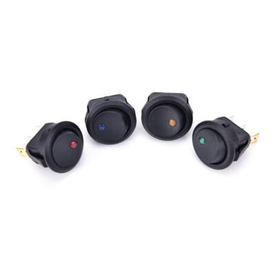 Geartronics 20-Piece 12V LED Rocker Switch Set – ON/OFF SPST, 5 Each Red/Green/Blue/Yellow