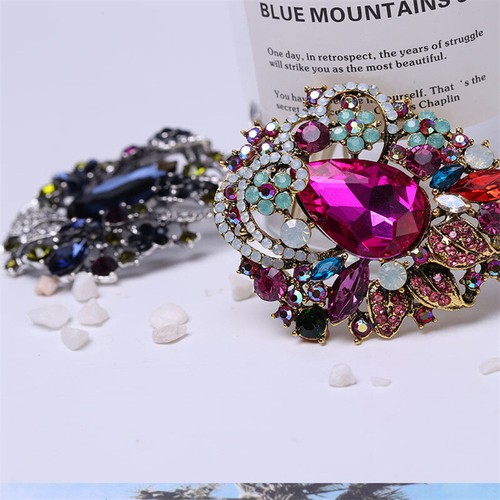 Bohemian Crystal Luxury Vintage Large Glass Rhinestone Brooch - Picture 8 of 20
