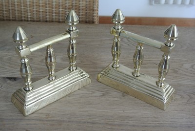 Pr Aesthetic Movement Brass Fire Dogs Fire Irons Rest For Fireplace