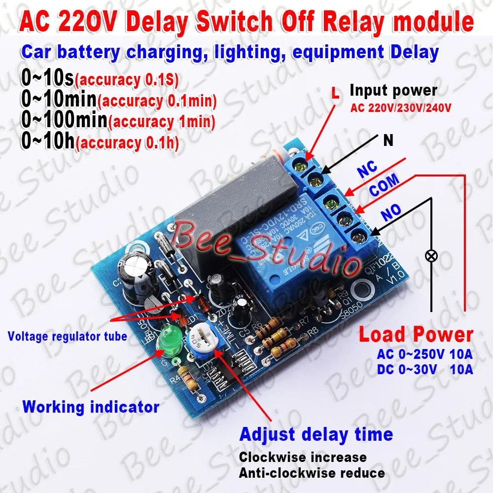 patrulje grim Bil AC 220V 230V Adjustable Delay Timer Time Module Timing Relay Turn ON/OFF  Switch | eBay