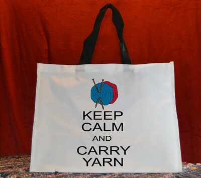 Knitting Bag keep calm and carry yarn design can be personalised