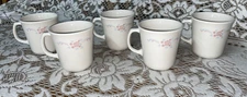 Vintage Corelle Corning English Breakfast Coffee Cups Pink & Blue Set of 5