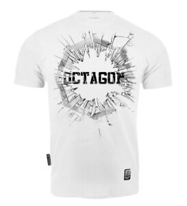 Mens T-Shirt Koszulka OCTAGON Hooligans K1 MMA Boxing Crushed Logo White