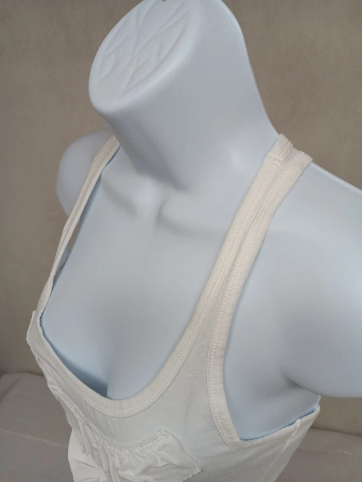 HOLLISTER WOMENS SMALL WHITE RACERBACK TANK TOP RUFFLE EMBROIDERED LOGO - Image 4 of 4