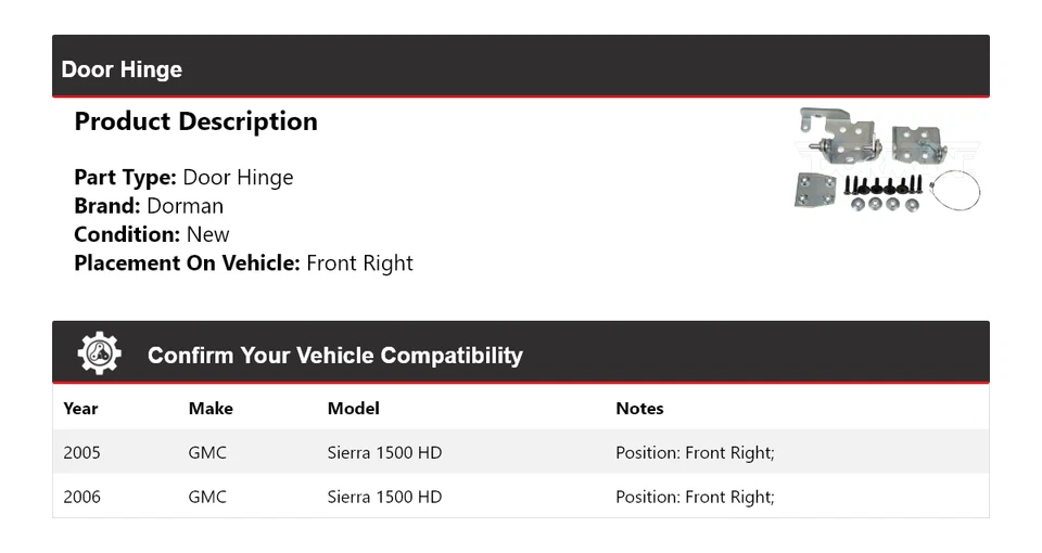 For 2005-2006 GMC Sierra 1500 HD Dorman Door Hinge Front Right - Image 2 of 4