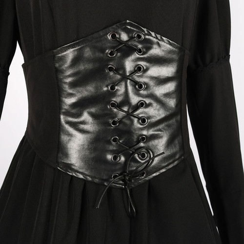 Women Renaissance Costume Dress with Waist Bandage Patchwork Full Sleeve Design - Picture 15 of 32