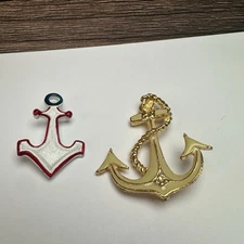 Enamel Nautical Ship Anchor Lot Of 2 Brooch Pin