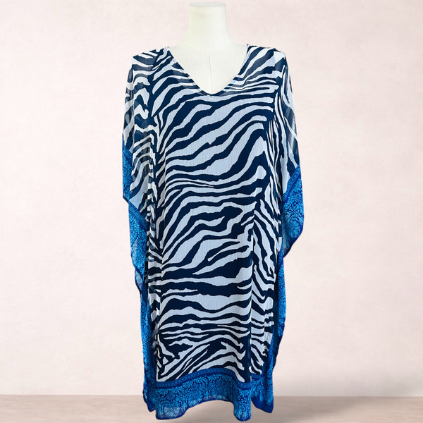 EMME Plus Size S 16 18 Blue Zebra Kaftan Chiffon Midi Dress Animal Print