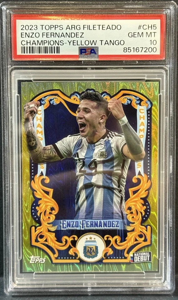 2023 Topps Fileteado Argentina Enzo Fernandez Debut Champions Yellow /150 PSA 10 - Image 2 of 3