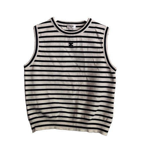 CELINE Paris Triomphe Striped Sleeveless Mariniere Sweater VestKnit Top Size L