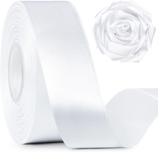 White Satin Ribbon, 1-1/2 Inch, 50 Yards