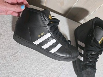Adidas Pro Model High Top Sneakers Mens 7  Women 8.5 Black White Gold Shell Toe