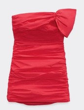 Strapless Ruched Bodycon Red Mini Dress with Bow Accent for Women