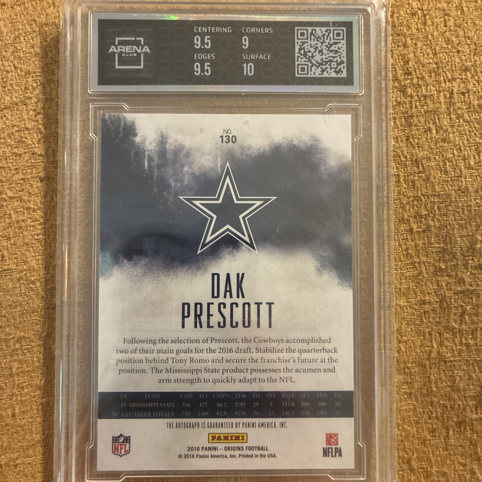2016 Panini Origins Dak Prescott Rookie Auto #130  9.5/10  on card Autograph view 2