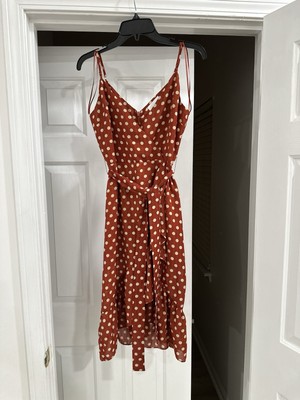 JOA Just One Answer Size XS Spaghetti Strap V-Neck Wrap Dress Polka Dot Ruffle