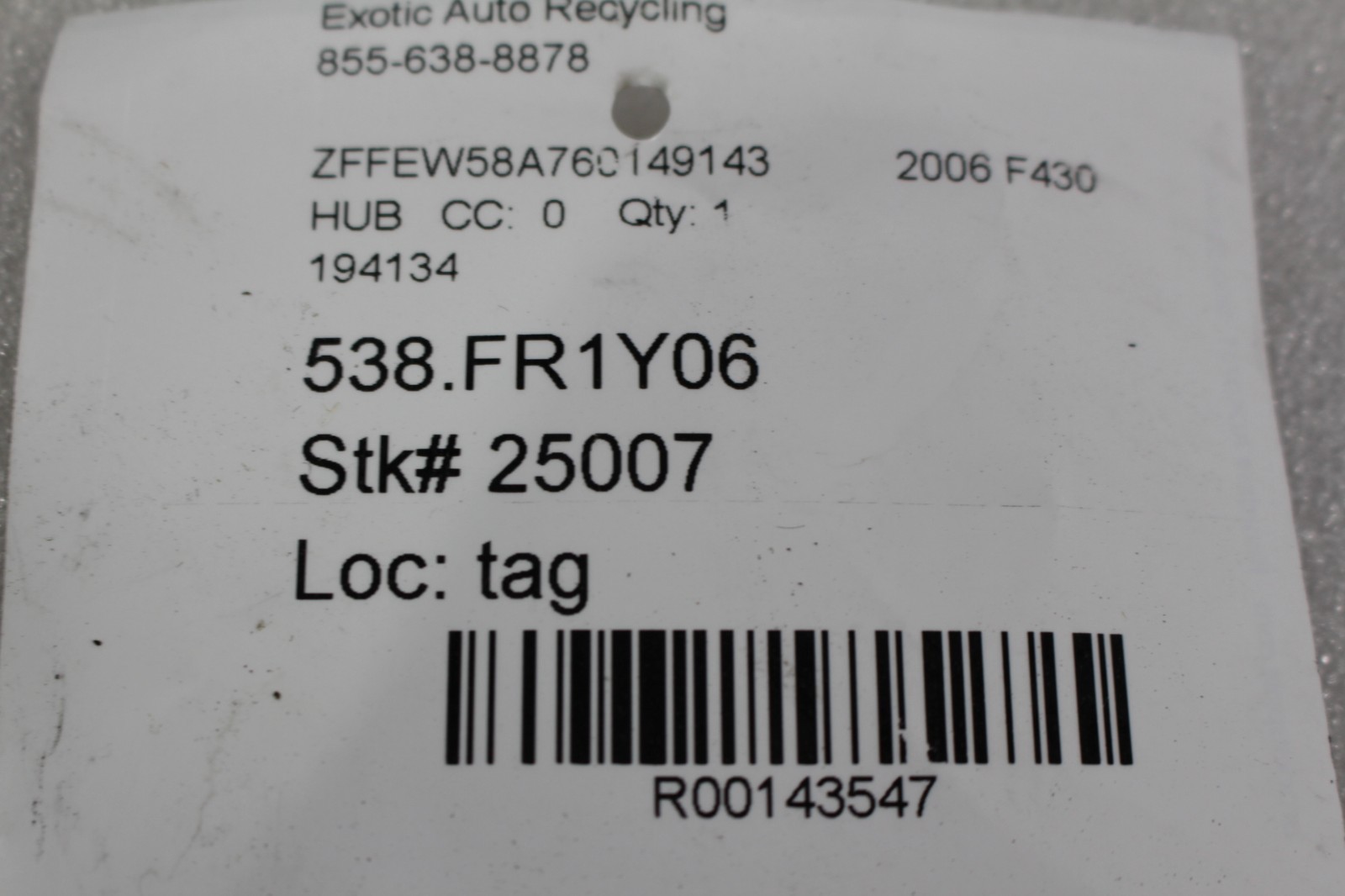 Ferrari F430 Coupe, Spider, Wheel Hub, Used, P/N 194134