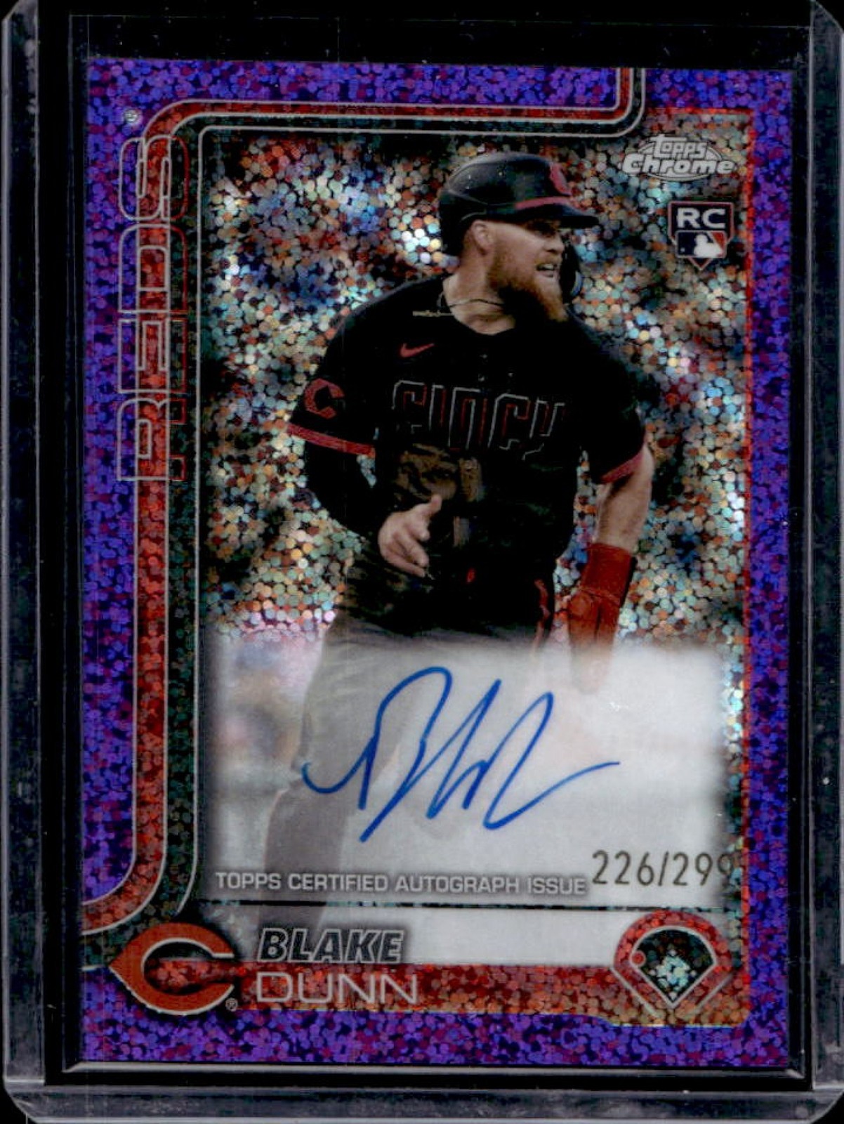 2025 Topps Chrome Blake Dunn Rookie Auto RC Purple Speckle Refractor #/299 Reds