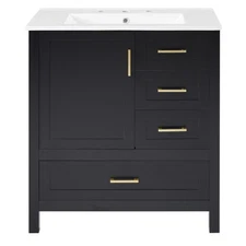 Compact 30-Inch Bathroom Vanity Set with Soft-Close Drawers, Ceramic Basin,