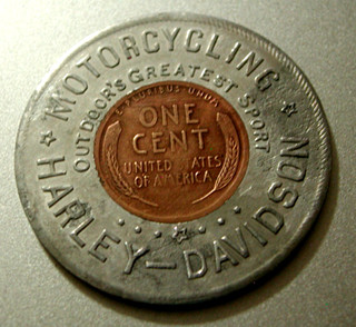 Vtg 1929 PENNY Good Luck Horseshoe Token Harley Davidson