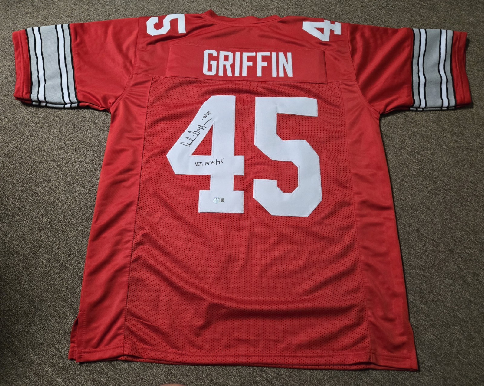 Archie Griffin Autographed Signed Ohio State HT 1974/75 Auto Red Football Jersey Beckett 