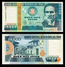 Banknote Peru 10000 Intis, 1988, P-140, Cesar Vallejo UNC