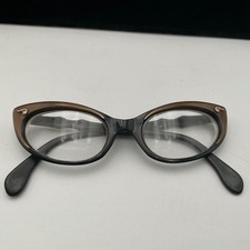 Viennaline Vtg E7 Cat Eye Eyeglasses FRAMES ONLY Brown Gray Gold Corner Retro