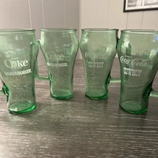 Vintage Coca-Cola Coke Whataburger Cowboy Green Glass with Handle x4