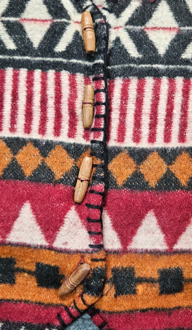 Solutions vtg Aztec western toggle button wool bl… - image 3