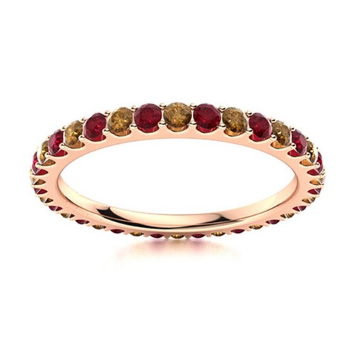 2MM Round Ruby & Smoky Quartz 925 Sterling Silver Rose Plated Full Eternity Ring