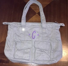31 Thirty One Gray Casual Cargo Bag Purse Monogram C  Double Handles Pre owned