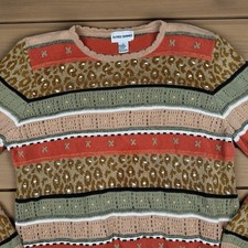 VTG Alfred Dunner Sweater Women's XL Multicolor Striped Sequins Long Sleeve Fall