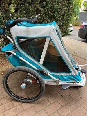 Qeridoo Speedkid1 Kinderanhänger 1-Sitzer Türkis/Grau, umbaubar, Regenschutz