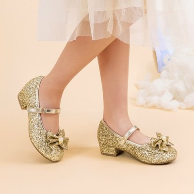 Kids Girls Low Heel Flat Dress School Shoes Princess Glitter Party Dancing Shoes
