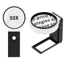 50X Magnifying Glass with Light and Stand, Foldable Handheld Black White