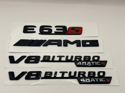E63S AMG SCHRIFTZUG EMBLEM SET V8 BITURBO 4 MATIC + SELBSTKLEBEND NEU LOGO