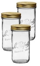 Le Parfait Familia Wiss Terrine Wide Mouth Set Of 3 Glass Jars 32Oz 1000 Ml New