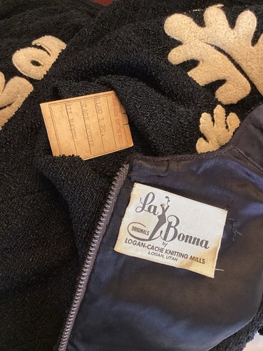Vintage 1940s Black Rayon Boucle Dress Crème Trim New Old Stock Salesman Sample - Picture 11 of 11