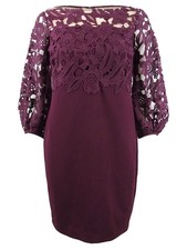 Lauren by Ralph Lauren Women's Lace-Yoke Crepe Dress (0, Cordovan)