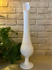 Fabulous MCM 1960s Fenton Hobnail Milk Glass 16"T Swung 9-Finger Pedestal Vase