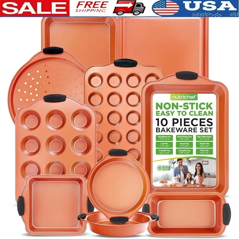 10 Piece Non Stick Baking Set Carbon Steel Bakeware Tools Oven Safe Kitchen New