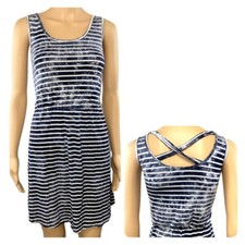 5th & Love Womens Maxi Tank Dress Size L Navy White Striped Short Tie Dyed Light
