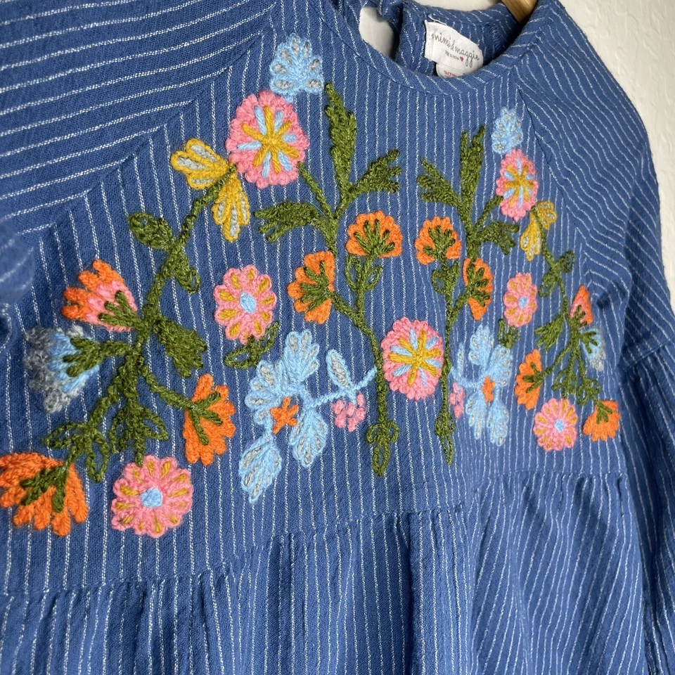Vestido Mimi & Maggie Niñas S 7/8 Floral Bordado Índigo Patchwork Coleccionar Foto 3 de 4